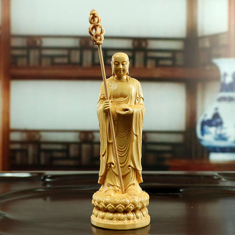 黄杨木雕摆件地藏王菩萨家居装饰客厅佛像木质雕刻木工艺品把玩