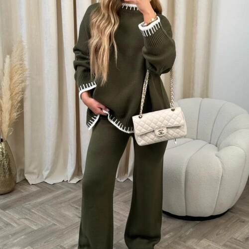 Women's Color Block Knit Set Comfortable Sweater and