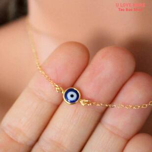 Simple Evil Eye Thin Pendant Women Jewelry Necklace Turkish