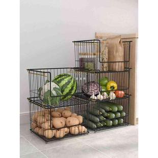 多层艺铁置可蔬菜水果篮金属筐物落地叠加大号批发厨房网格收纳架