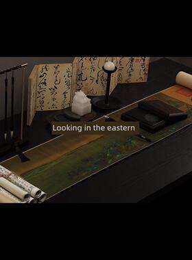 新中国风样板房办公室会所书桌桌面屏风玉玺摆件千里江山卷