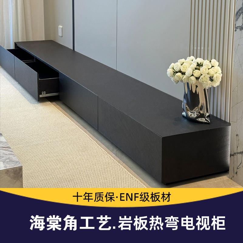 意式极简岩板电视柜 黑色悬空地台柜 可定制岩板现代轻奢茶几组合