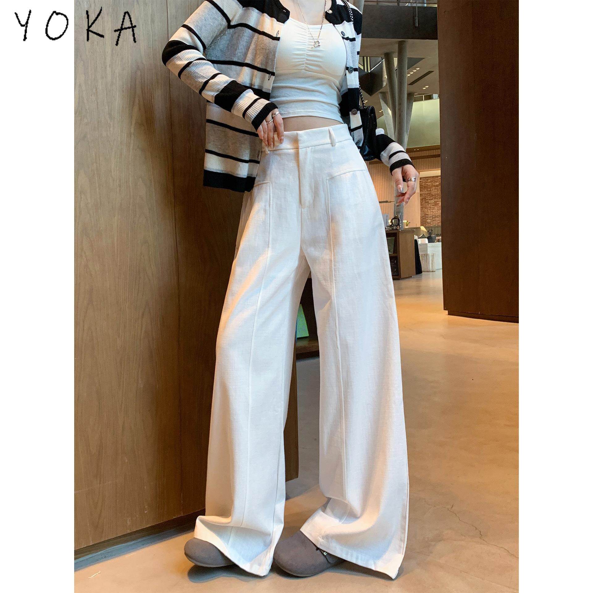 白色阔腿裤女士2026春秋新款老钱风高腰遮肉直筒裤宽松垂感西装裤