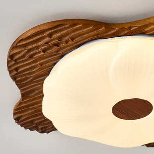 复古客厅灯简约侘寂风吸顶灯中古胡桃木色主灯荷叶护眼书房卧室灯