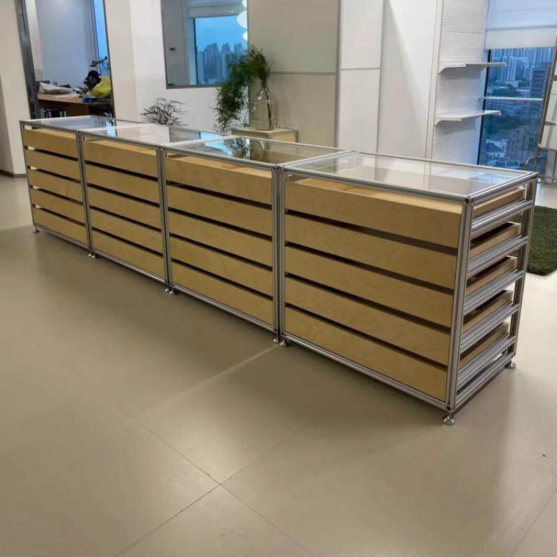 铝挤型材料抽屉柜家用展示柜店铺中岛中古风海洋板置物斗柜玻璃展