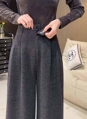 大尺码加绒毛呢休裤2025新款高腰显瘦闲宽春松BDA垂季感直筒窄版