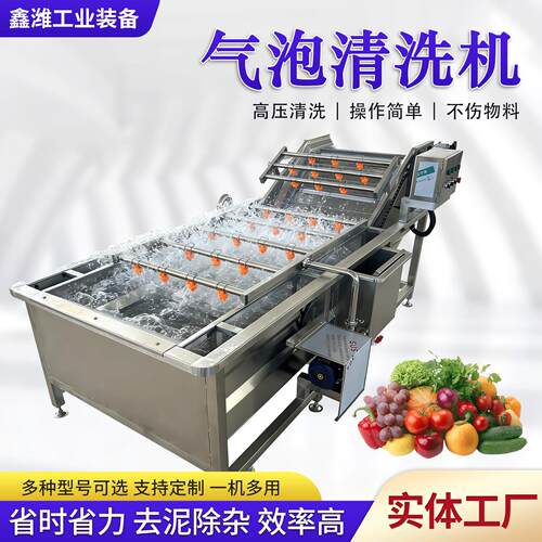 全自动果蔬气泡清洗机商用海鲜瓜果去农残洗泥洗净菜机风干流水线