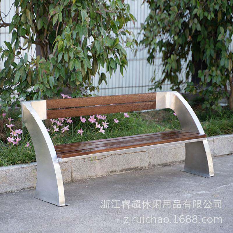 不锈钢公园椅户外长椅创意座椅物业景区小区防腐木休闲椅长凳室外