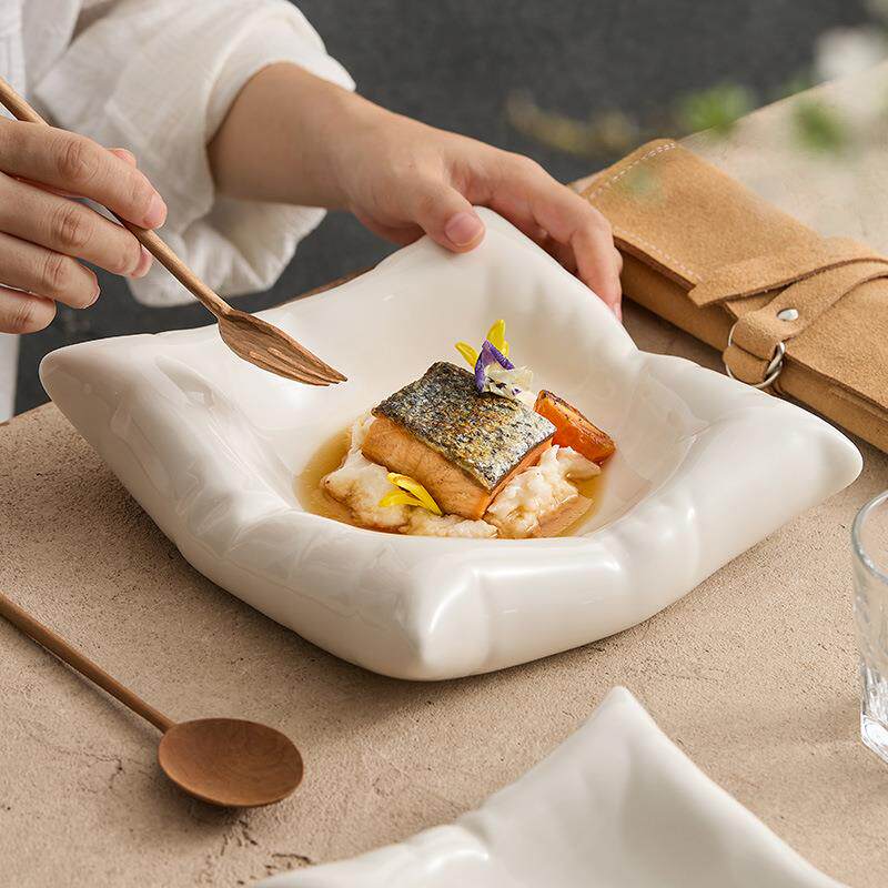 德化陶瓷盘子家用菜盘创意酒店餐厅餐具特色四方碗碟点心盘甜品盘