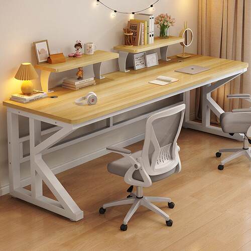 双人电脑桌台式长书桌卧室简约办公桌子电竞桌学生家用学习书桌