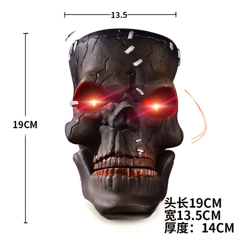 电动会动鬼屋发声款音骷髅头爆装饰发光万圣节酒吧嘴巴道具