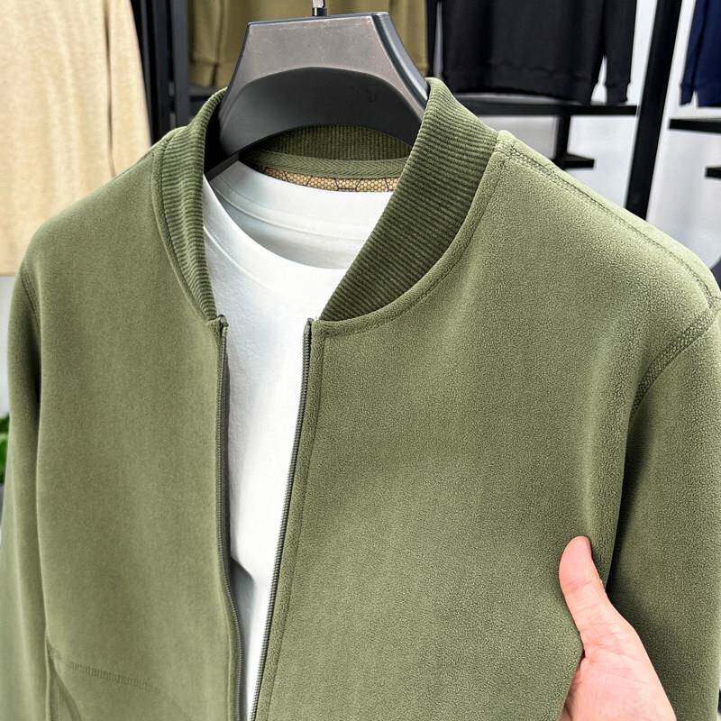 MAROLIO~高端定制！高档摇粒绒棒球领外套男秋冬加绒保暖开衫卫衣
