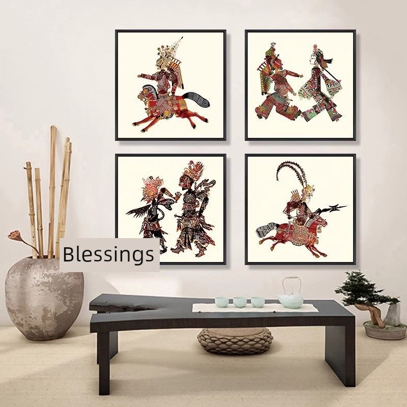 皮影装饰画戏曲人物艺术画中国风餐厅客厅玄关画茶室挂画卧室壁画