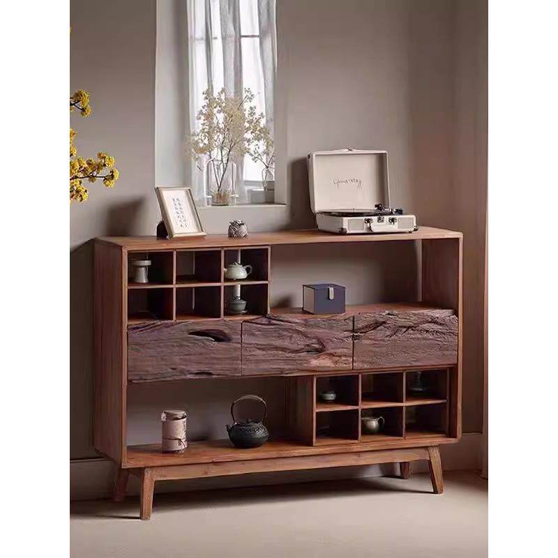 Wabi-Sabi风格侧柜实木茶柜茶室柜茶杯架古架储物架茶柜覆古民宿