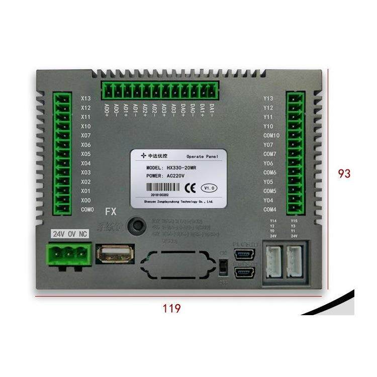 中达优控彩色文本PLC一体机HX-330-20MR-A/B带模拟量功能FX1S指令