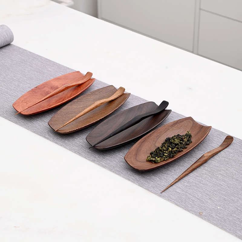 胡桃木茶则二件套茶荷实木茶铲赏茶器中式复古功夫茶具茶勺六君子