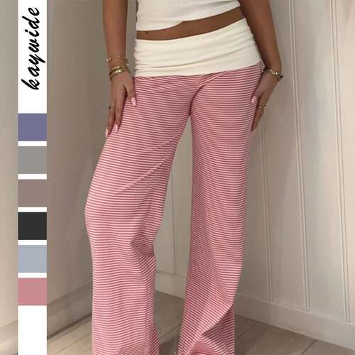 Women's Striped Patchwork Flare Pants Low Waist Spring &