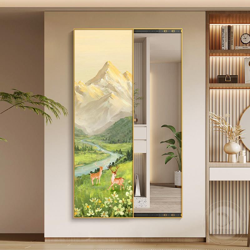 日照金山玄关全身镜装饰画 画北欧推拉全身镜挂画 画隐形暗藏式全