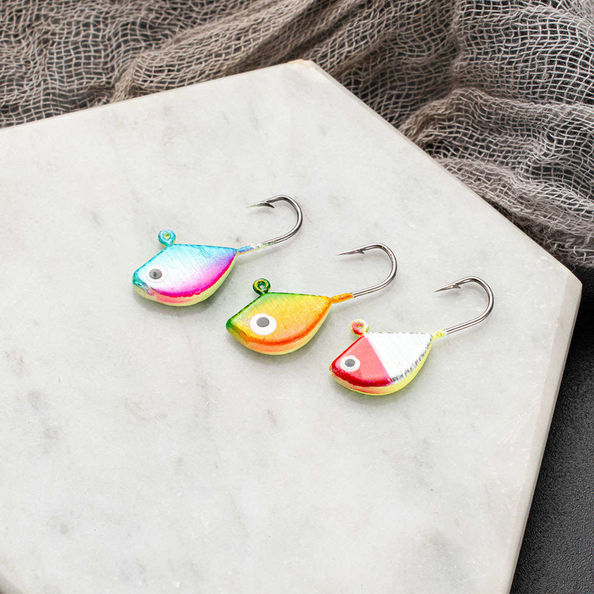 冬季钓鱼迷你2.2g铅头钩倒刺冰钓钩微物假饵根钓钩彩色朝天钩30只