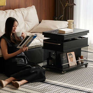 顾以安多层实木可升降折叠茶几小户型客厅茶桌带滚轮移动储物柜