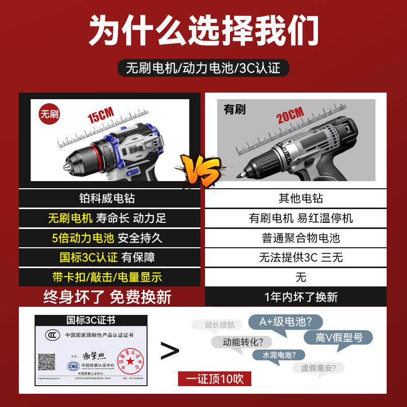 电铂科威手电钻充878电式电动螺丝家用多钢功能无刷锂钻刀可敲击