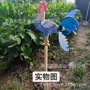 跨境新品Rooster Windmill Garden Decor木质风动风向风车鸡环保
