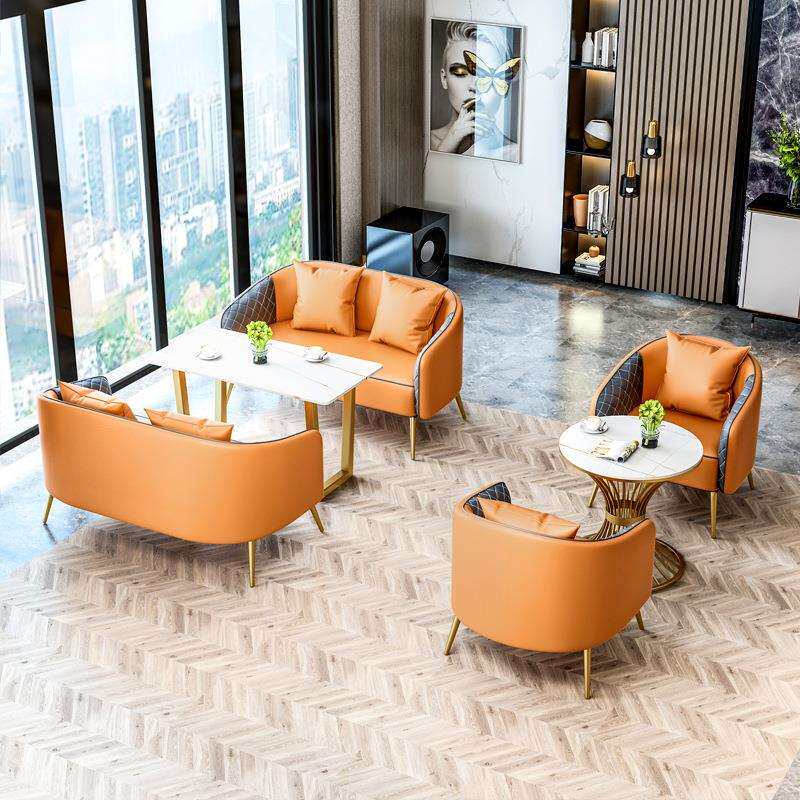 简约西餐厅咖啡厅清吧卡座沙发 轻奢单双人会客接待洽谈桌椅组合