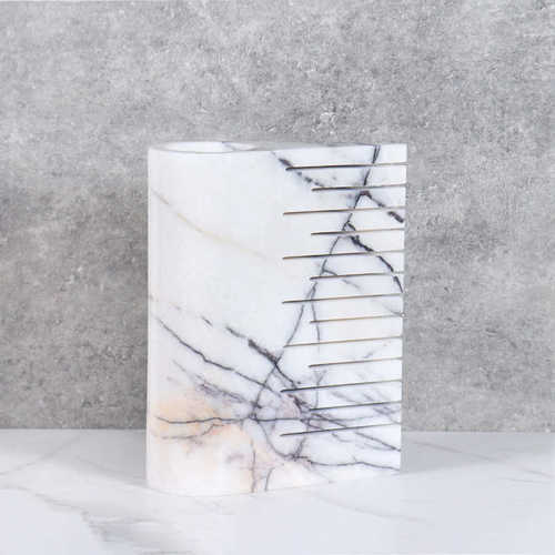 现代高档样板间黑白大理石扁形花器客厅餐桌花瓶售楼处饰品摆件