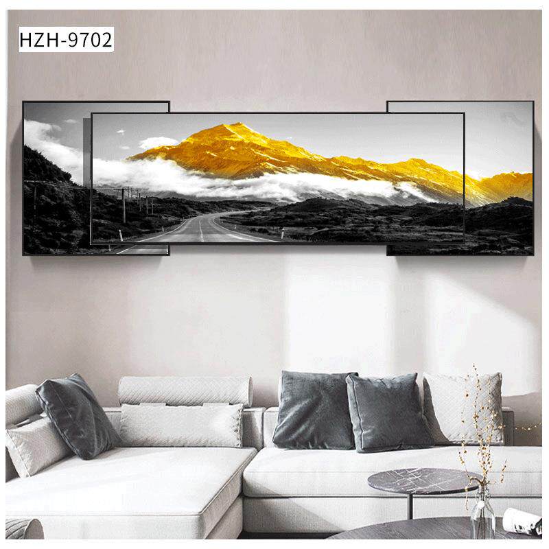背靠金厅山画中大气画客厅163装饰画晶商务酒店大壁画三联瓷叠加