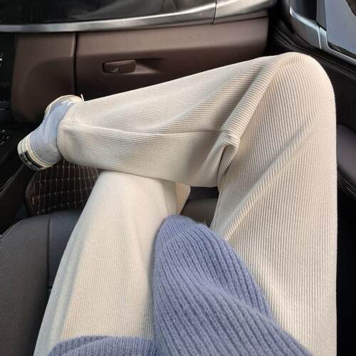 Vertical stripe wide leg pants for women, straight leg