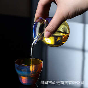 手作迷你钱袋高硼硅玻璃炫彩公道杯茶海分茶器厂家批发手工古风