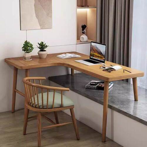 儿童长桌实木卧室学习桌凸窗角电脑桌l型高腿移动桌