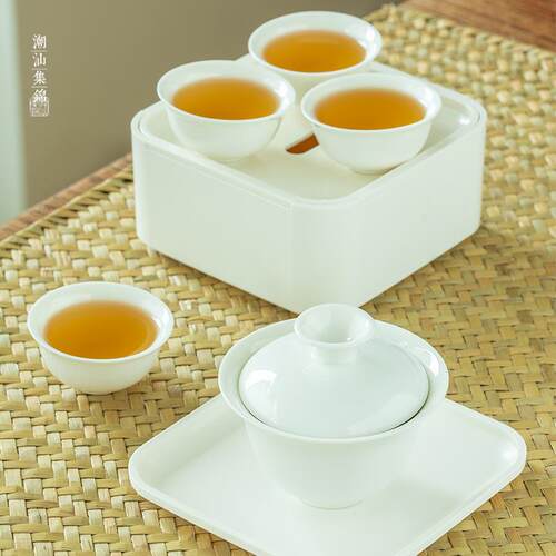 高档潮汕集锦便携功夫茶具套装创茶意茶行神器家用登山泡冲壶白瓷