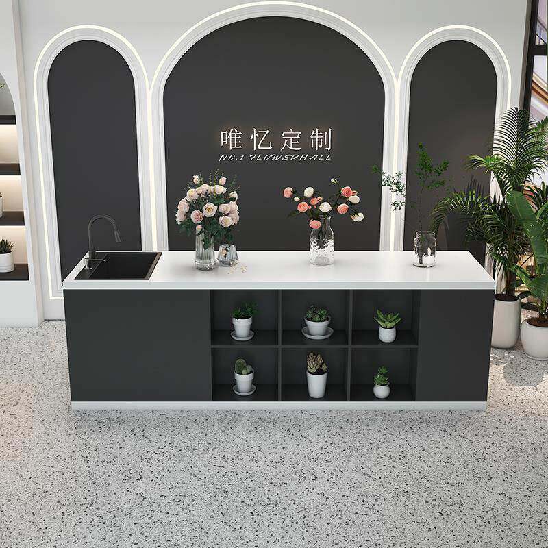 果切台美容院水吧台大理石花店操作台花艺工作台水果店收银台定制
