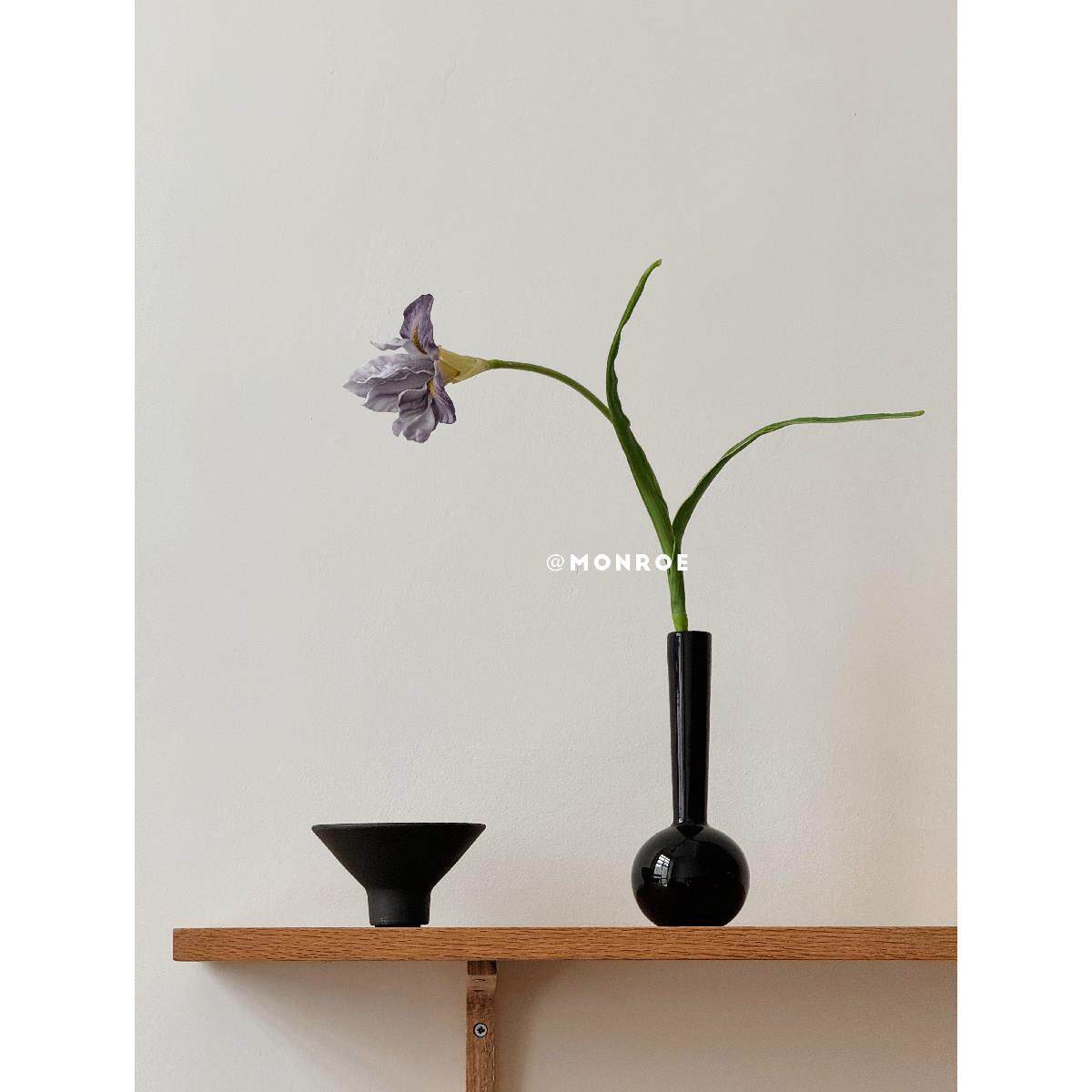 细颈花瓶·梦鹿花器 简约风现代黑色长颈窄口桌面水培插花陶瓷