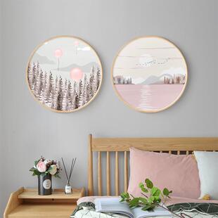 人间四季圆形装饰画客厅画现代简约卧室壁画北欧风景餐厅墙上插画