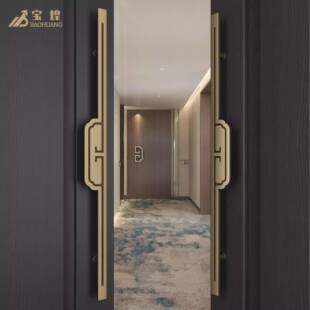 新中式酒店包间实木大门把手高档古铜色明装推拉玻璃大门拉手黑色