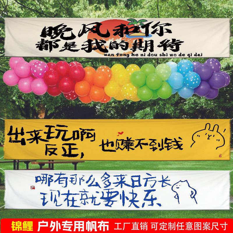 锦鲤晚风有趣长条挂布郊游个性拍照户外露营装饰布瞎卖氛围定制