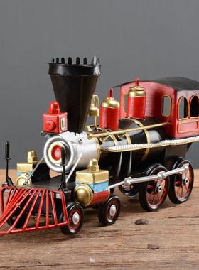 复古铁皮火车模型铁艺家居软装火车头摆件摄影道具工艺礼品摆设