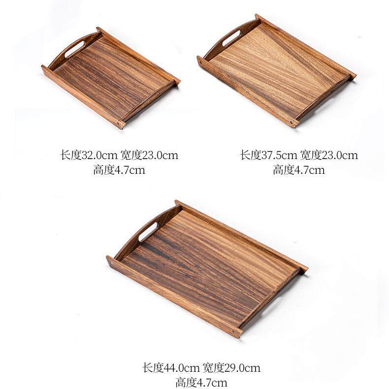 南美胡桃木长方形双耳托盘斜角托盘实木新中式茶杯盘咖啡盘黑胡桃