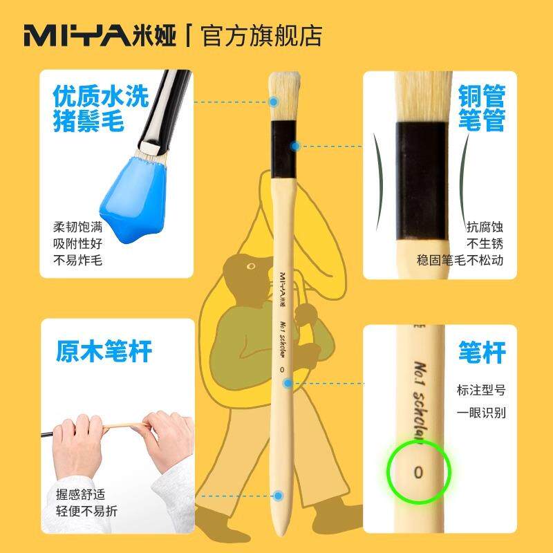 米娅笔水粉丙烯油画笔尼笔龙猪scholar鬃软毛画笔油笔绘画笔彩绘