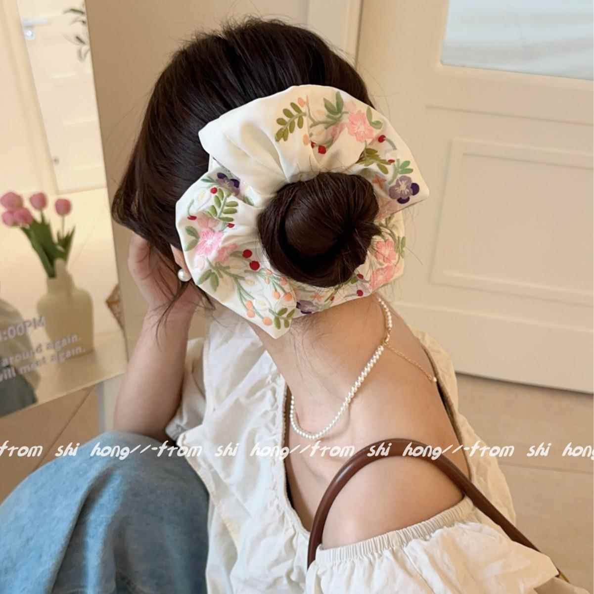 韩国刺绣草莓葡萄缎面质感大肠圈清新甜美弹力发绳文艺少女发饰女