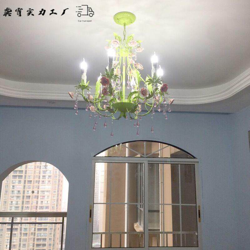 田园卧室花草吊灯铁艺玫瑰客厅花灯公主房间灯小清新花朵水晶吊灯