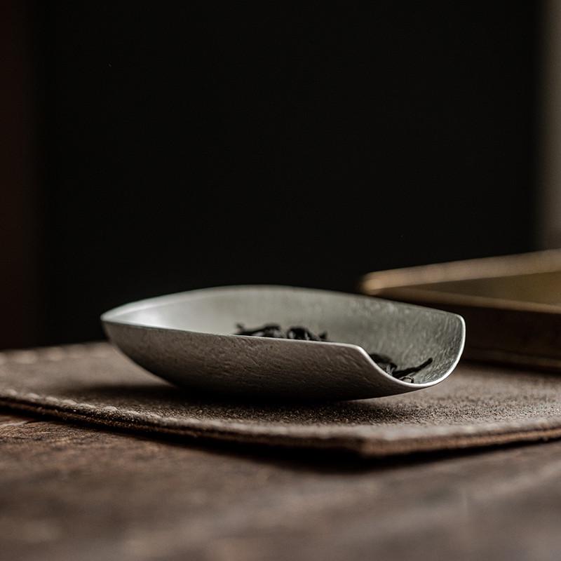 锤纹手工锡制赋雪茶则茶荷赏茶器中式禅意功夫茶具茶道配件投茶器