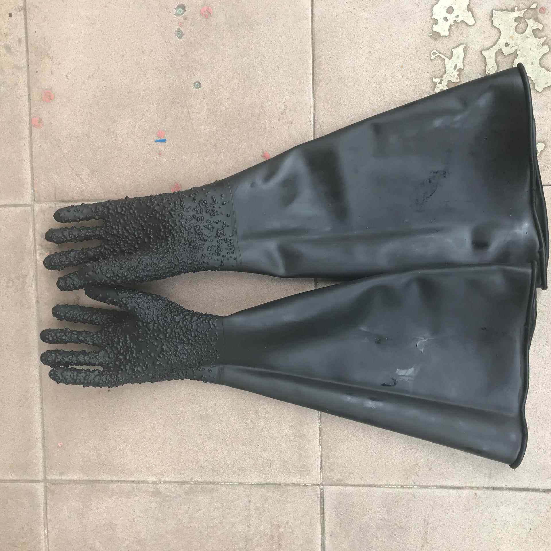 喷砂手套加厚带颗粒65cm长喷砂机专用麻面耐磨橡胶通用型喷沙打砂