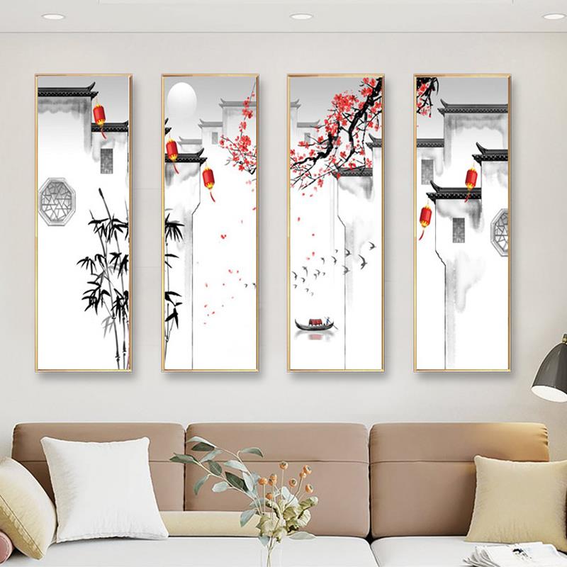 网红筑徽派建挂新中式客装饰画沙发厅背景画墙饭店茶楼壁马画头墙图片