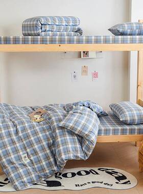 全棉色织三洗棉三件套学ZJN宿舍床水笠款纯棉四件套幼生儿园件套