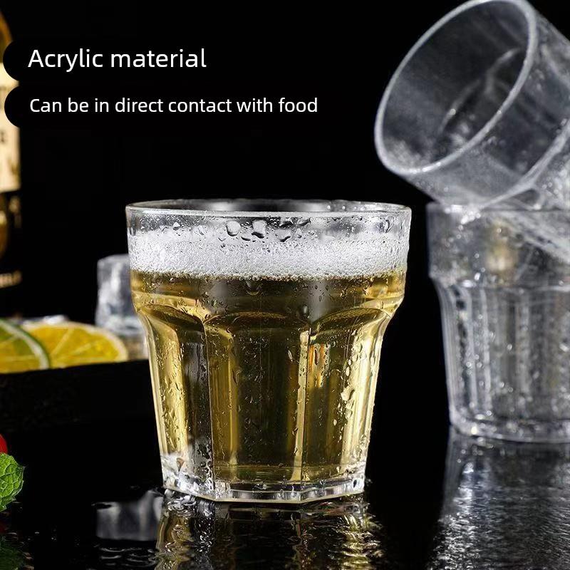 亚克力塑料啤酒杯KTV酒吧家用餐厅杯子PC防摔加厚酒杯透明八角杯