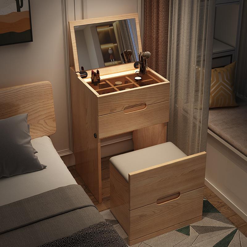 白蜡木梳妆台床头柜两用小户型卧室小型迷你实木化妆桌斗柜一体