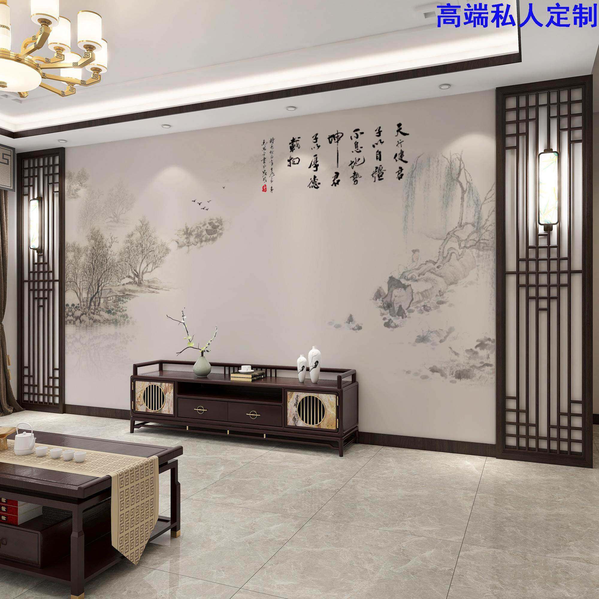 新中式8d水墨山水墙纸电视背景墙壁纸客厅沙发卧室墙布影视墙壁画